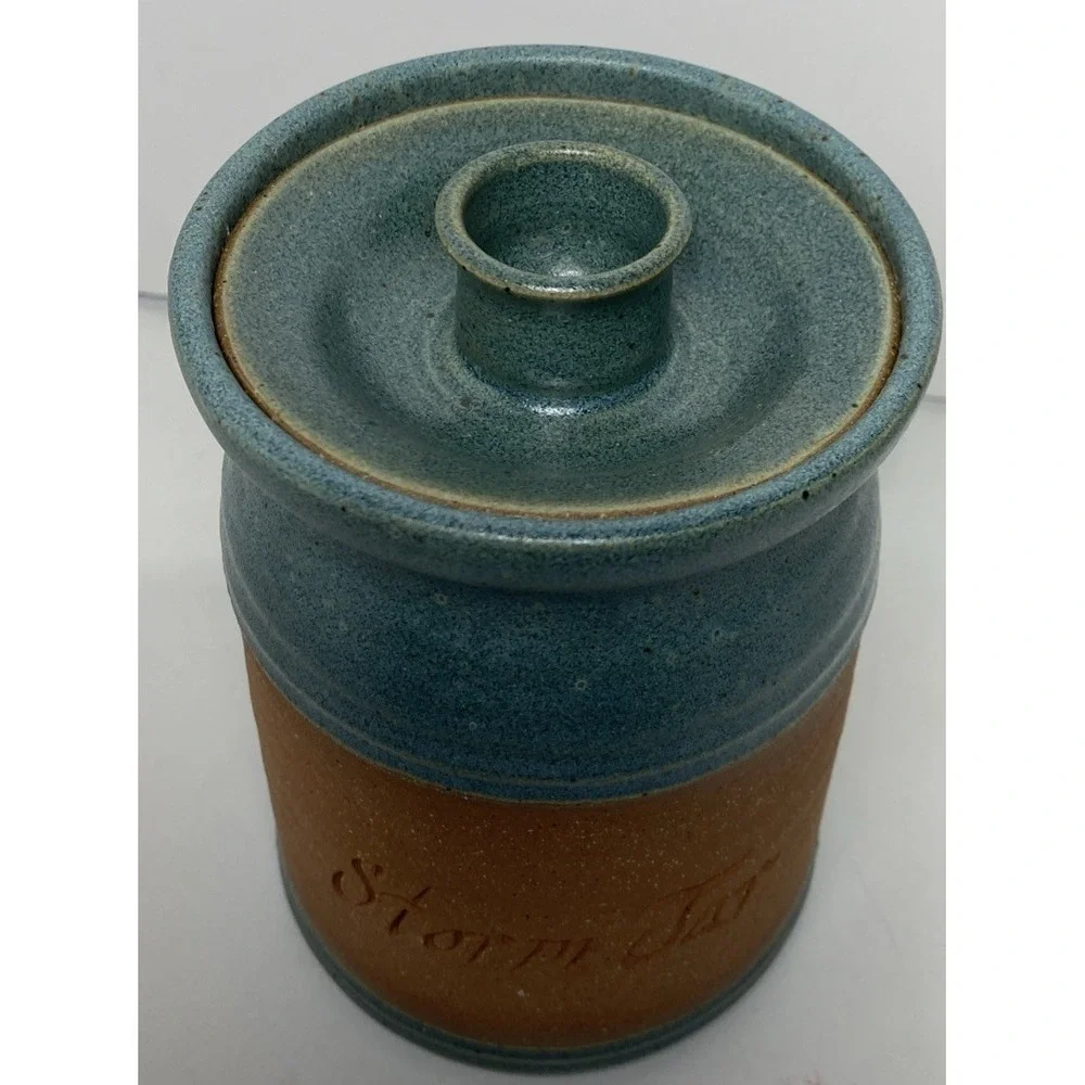 Handmade Stoneware Quote Jar Candle Storm Design Made in USA 6.5x4 Stamped